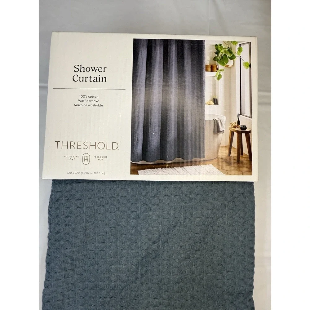 Waffle Weave Shower Curtain Dark Blue- Threshold